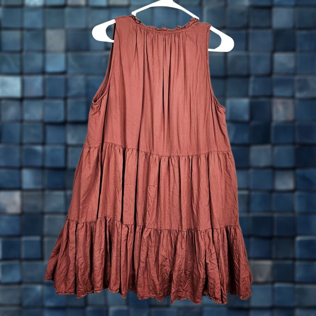 Vintage Wilfred Women's Orange Sleeveless Coral Tiered Mini Dress M V-Neck Casual Modal Size M / US 6-8 / IT 42-44 - 1 Thumbnail