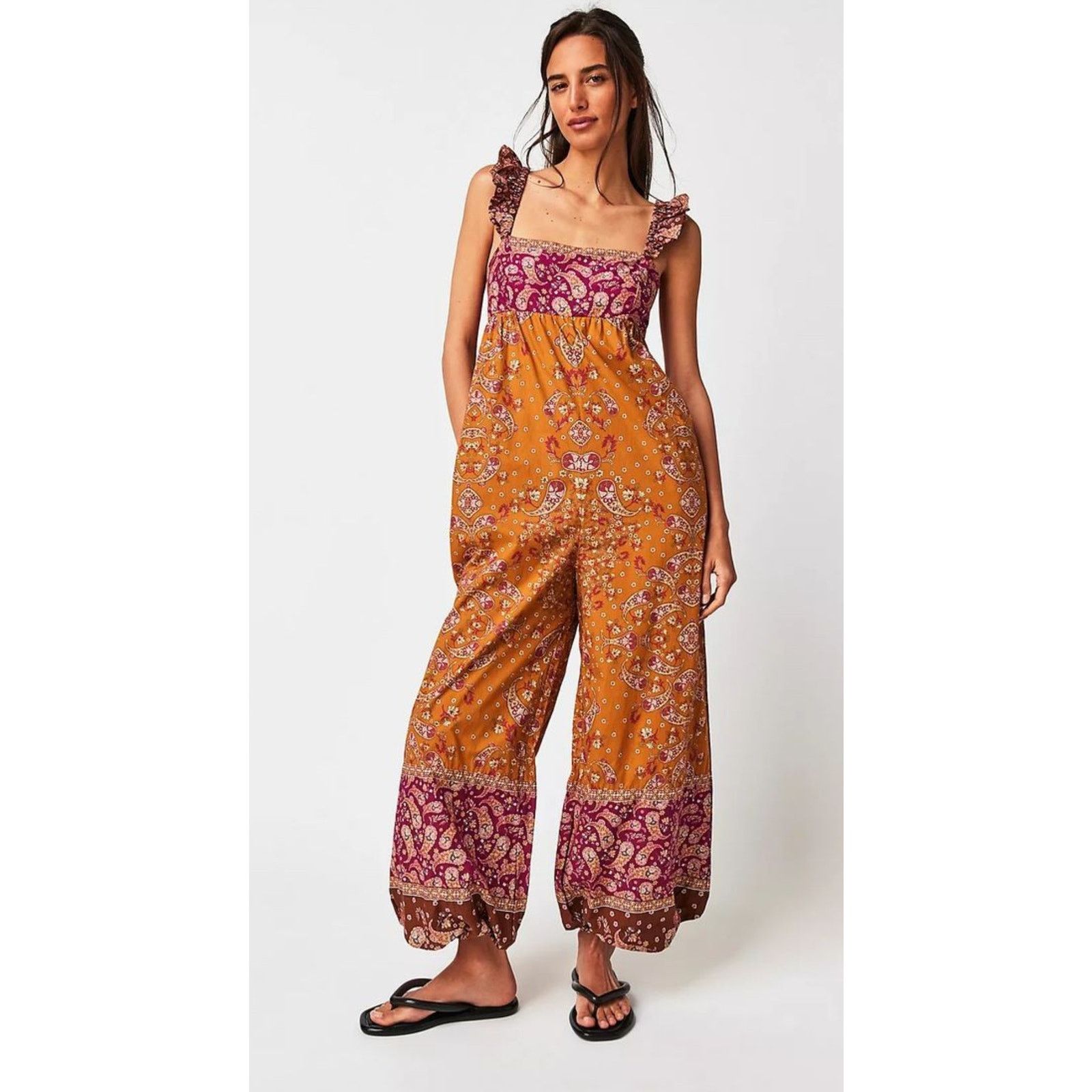 Free People New FREE PEOPLE Bali Albright Jumpsuit $148 SMALL Gold Combo Size 28" / US 6 / IT 42 - 1 Thumbnail