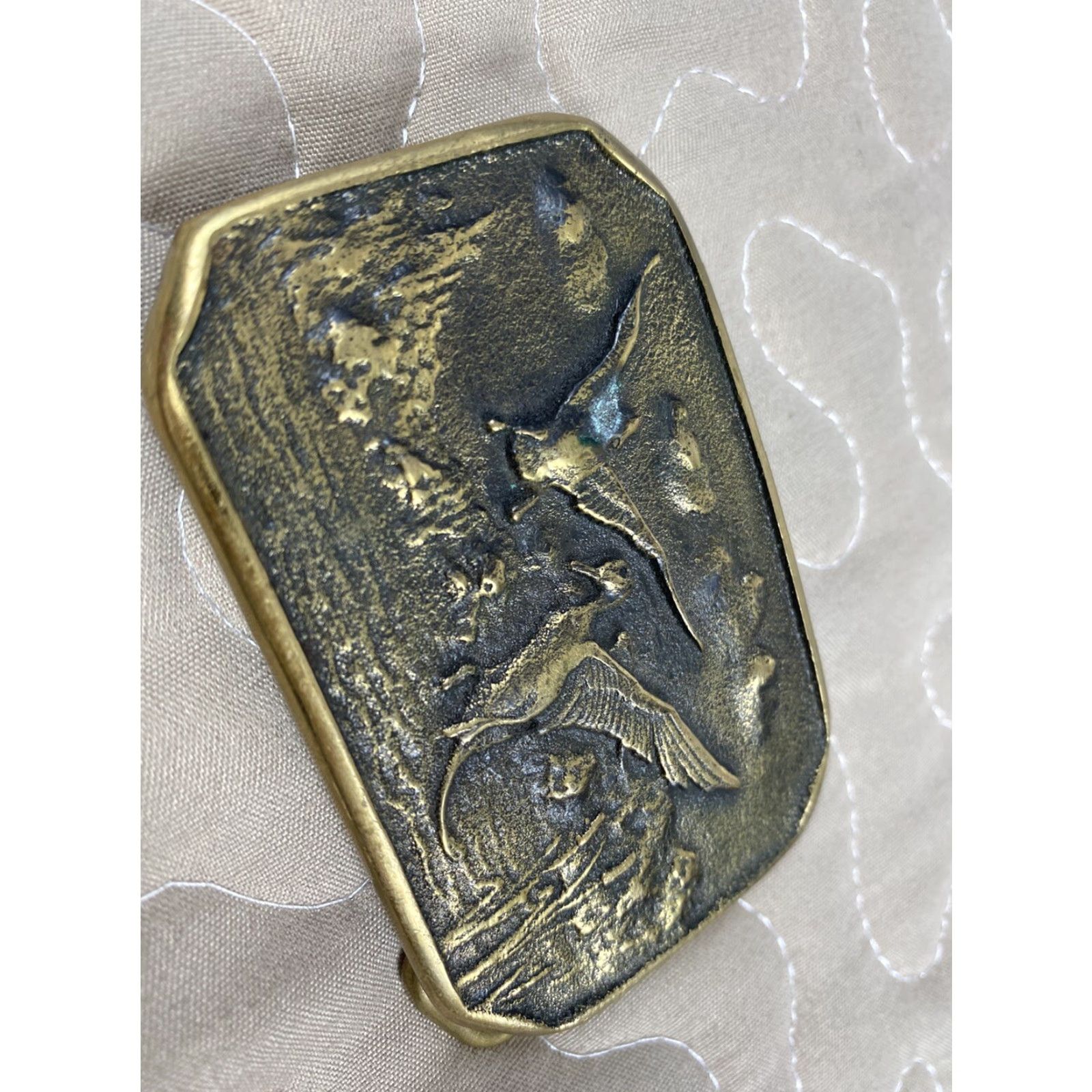 Vintage VINTAGE Solid Brass 1978 Belt Buckle Ducks & Pond BTS Made In USA Belt Buckle Size ONE SIZE - 3 Thumbnail