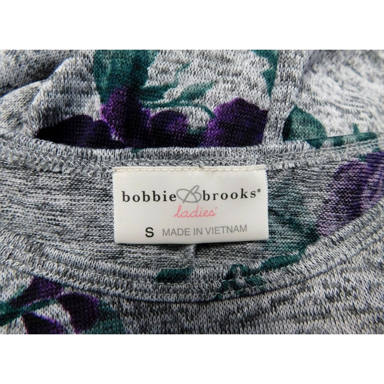 Vintage Bobbie Brooks 3/4 Sleeve Round Floral Knit Casual Top - Gray, S Size S / US 4 / IT 40 - 3 Thumbnail
