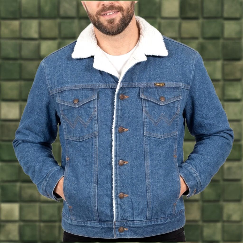 Wrangler VINTAGE WRANGLER Jacket Men Size L Blue Sherpa Denim Western Made in USA MJ6640 Size US L / EU 52-54 / 3 - 1 Thumbnail