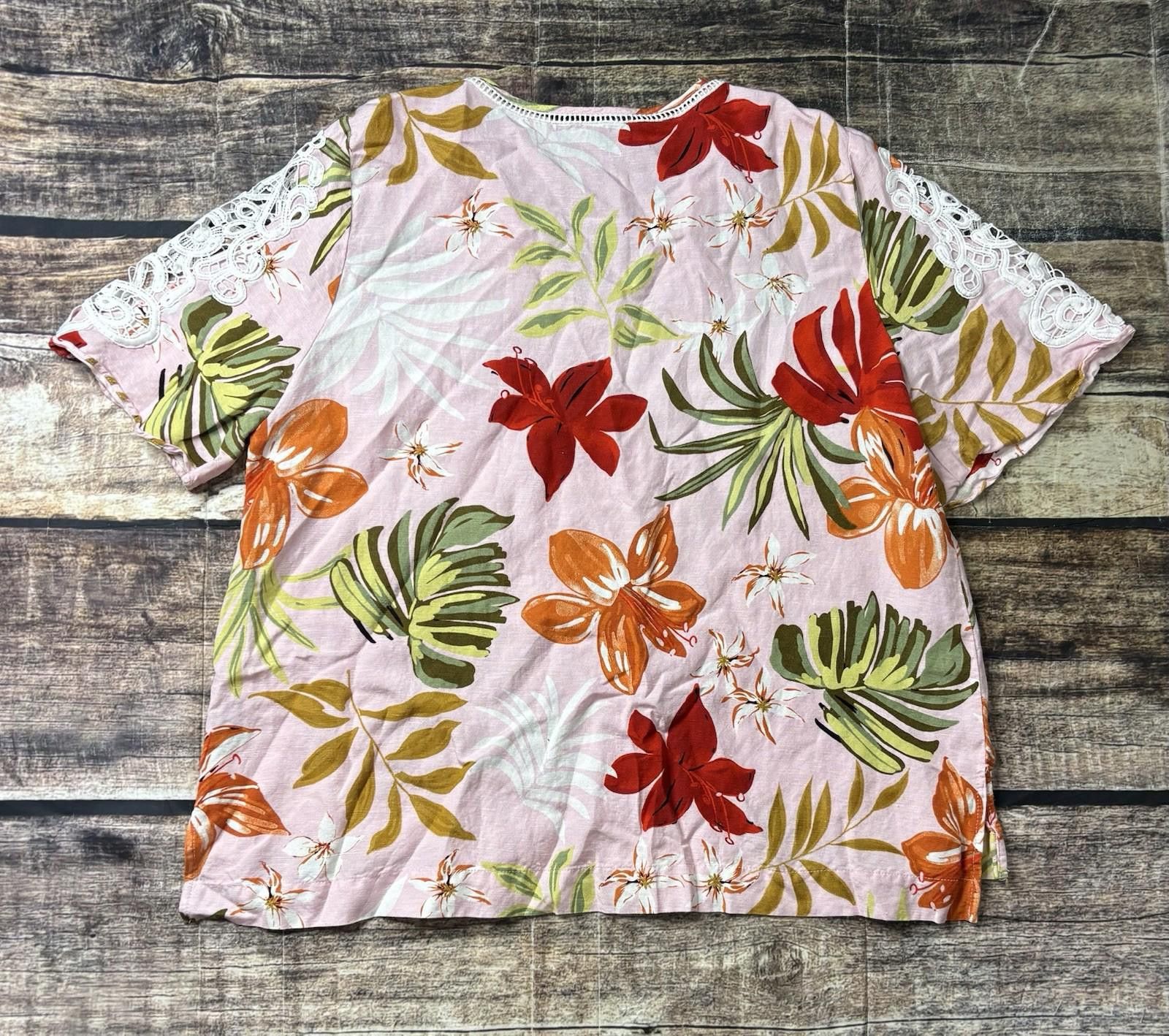 Lord & Taylor Context by Lord & Taylor Top Women's XL Linen Blend Floral Size XL / US 12-14 / IT 48-50 - 3 Thumbnail