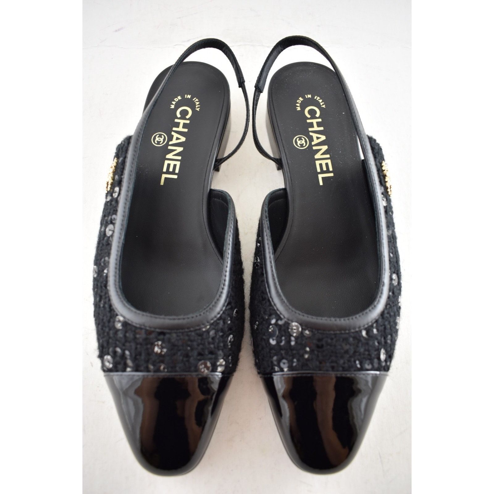 Chanel Chanel Black Wool Tweed Patent CC Slingback Ballet Flat 36.5 Size US 5.5 / IT 35.5 - 5 Thumbnail