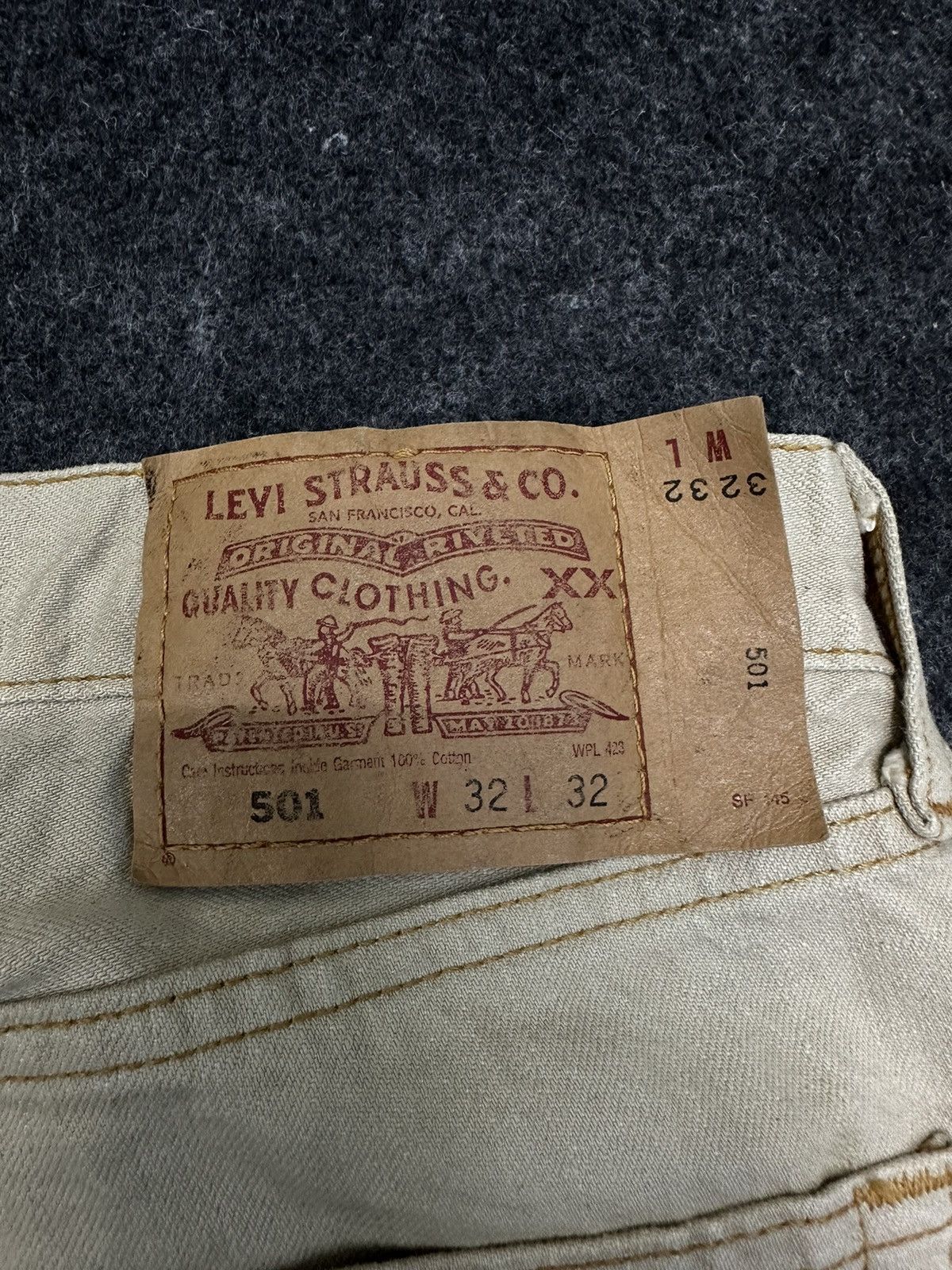 Levi's × Levi's Vintage Clothing × Vintage Vintage Levis 501 Khaki Cream Wax Denim F36 Size US 31 - 8 Thumbnail