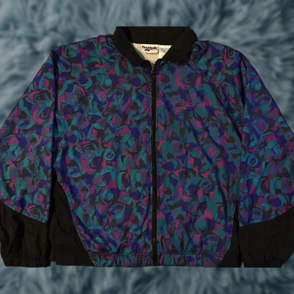Reebok Vtg 90s Reebok Abstract Art AOP Bomber Jacket L Blue Women Shirt Windbreaker Vintage 90s Vaporwave Art Baroque Graphic Spotlight Womens Size L / US 10 / IT 46 - 1 Thumbnail
