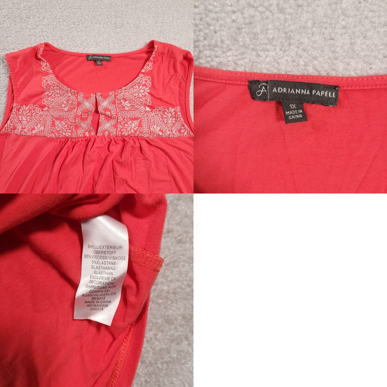 Adrianna Papell Adrianna Papell Top 1X Women Pink Sleeveless Blouse Scoop Neck Embroidered Shirt Tunic Women's Plus Size Pink Embroidered Size XL / US 12-14 / IT 48-50 - 8 Thumbnail