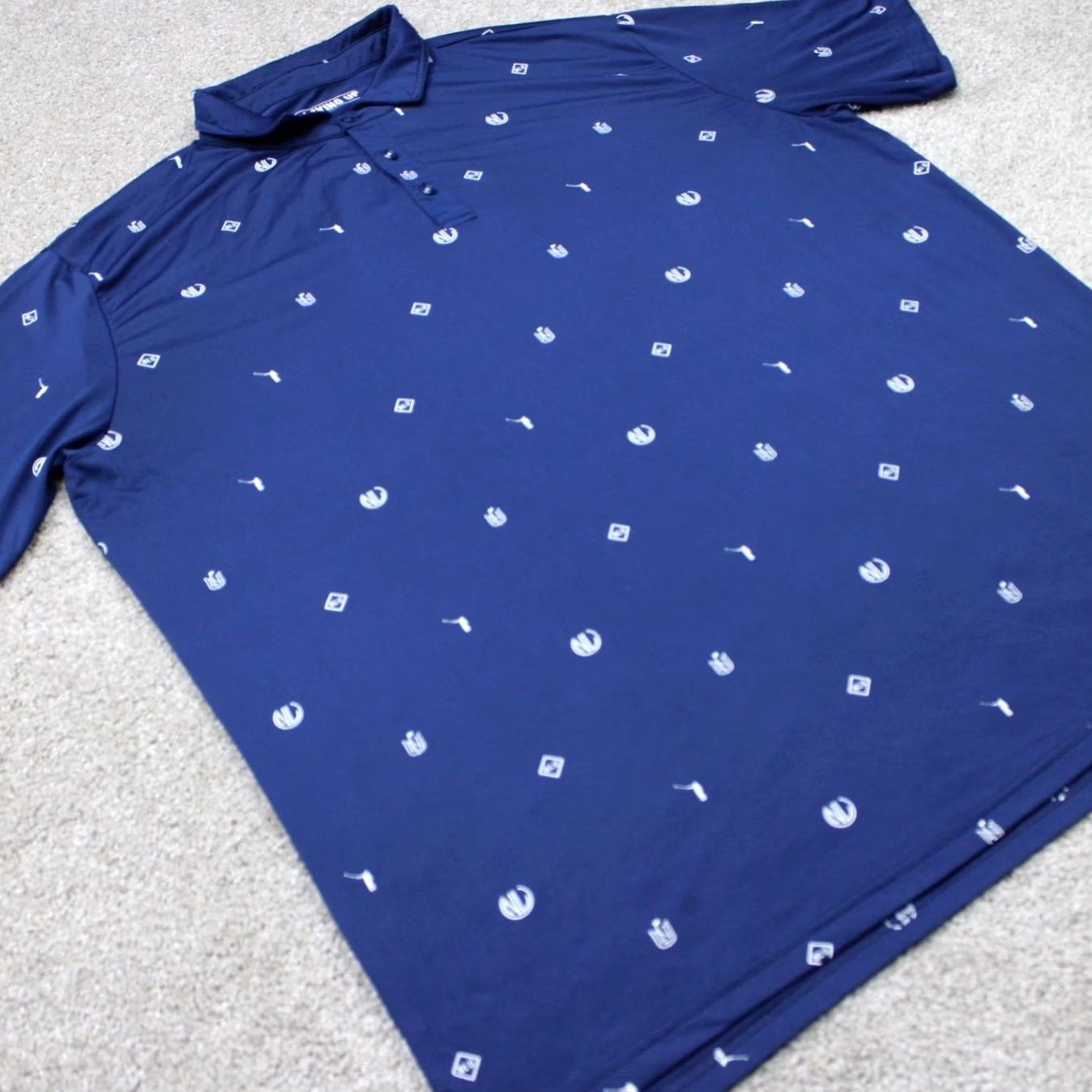 Vintage No Laying Up Polo Shirt Men XL Blue Golf All Over Print Stretch Short Sleeve Size US XL / EU 56 / 4 - 5 Thumbnail