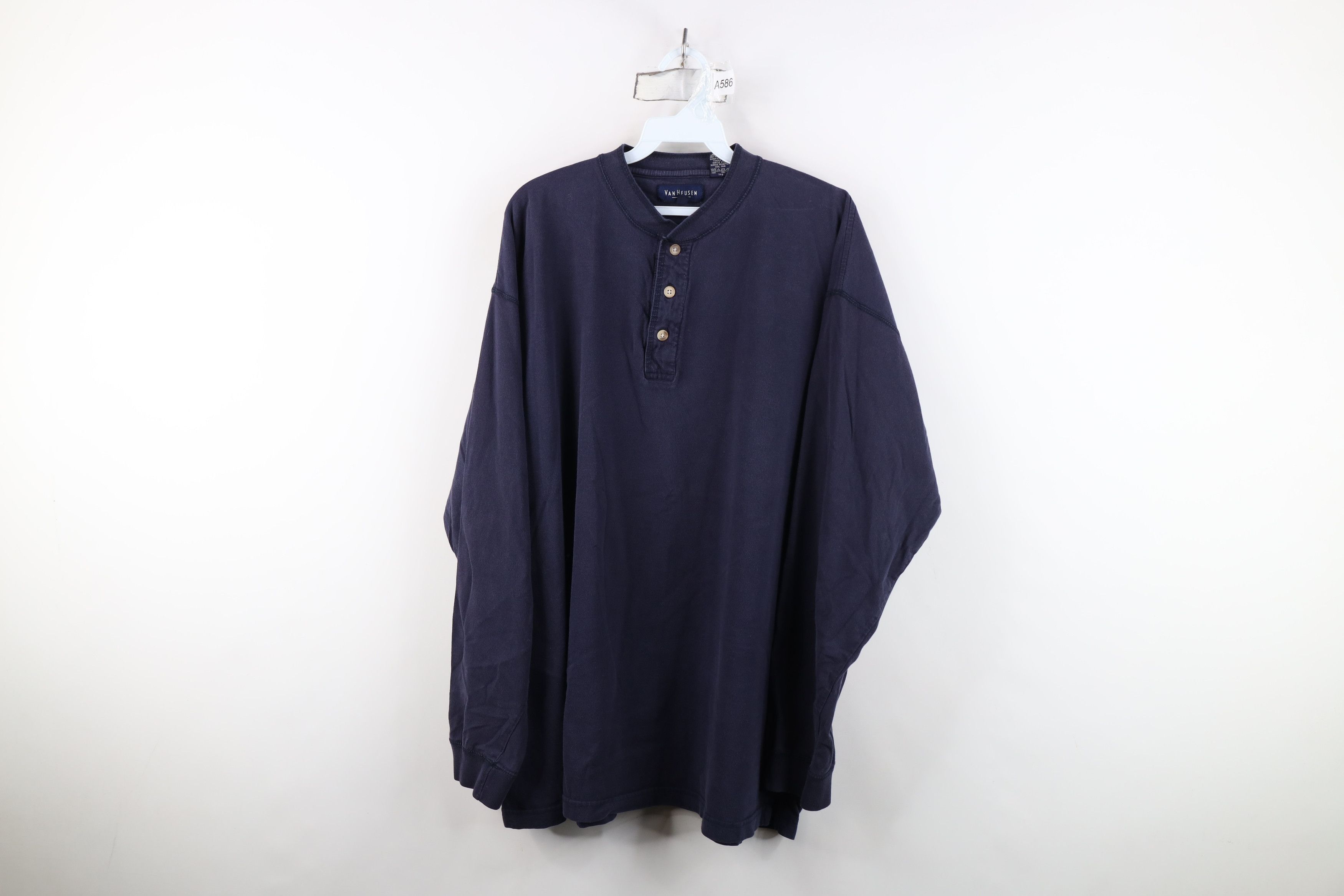 Vintage Vintage 90s Streetwear Baggy Long Sleeve Henley T-Shirt Blue Size US XL / EU 56 / 4 - 1 Thumbnail