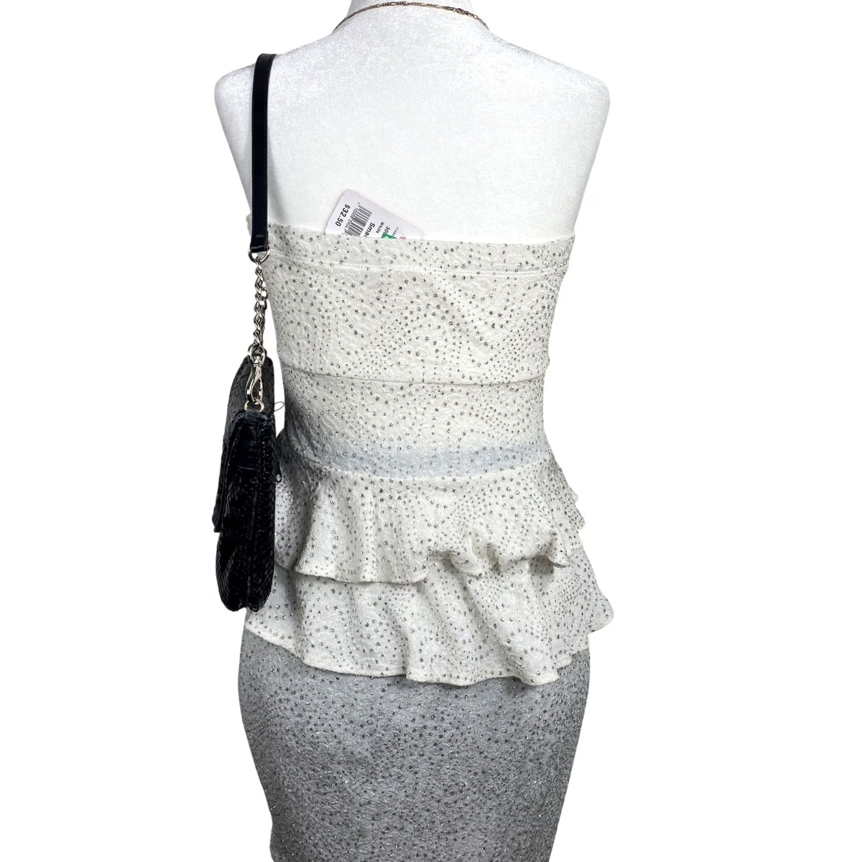 Vintage A'GACI Dress Women's Small White Silver Glitter Peplum Strapless Party Size S / US 4 / IT 40 - 2 Thumbnail