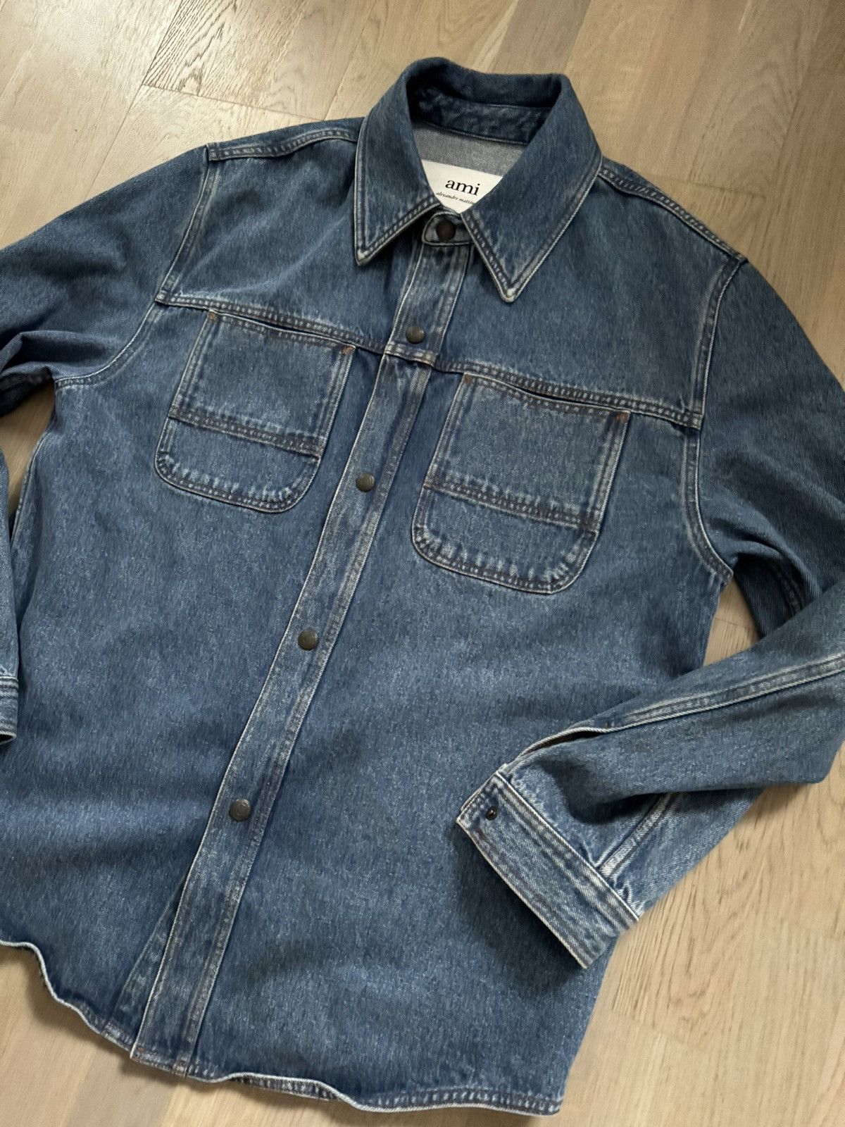 AMI denim heavy feel shirt SIZES IN PHOTOS BY TAPE MEASURE