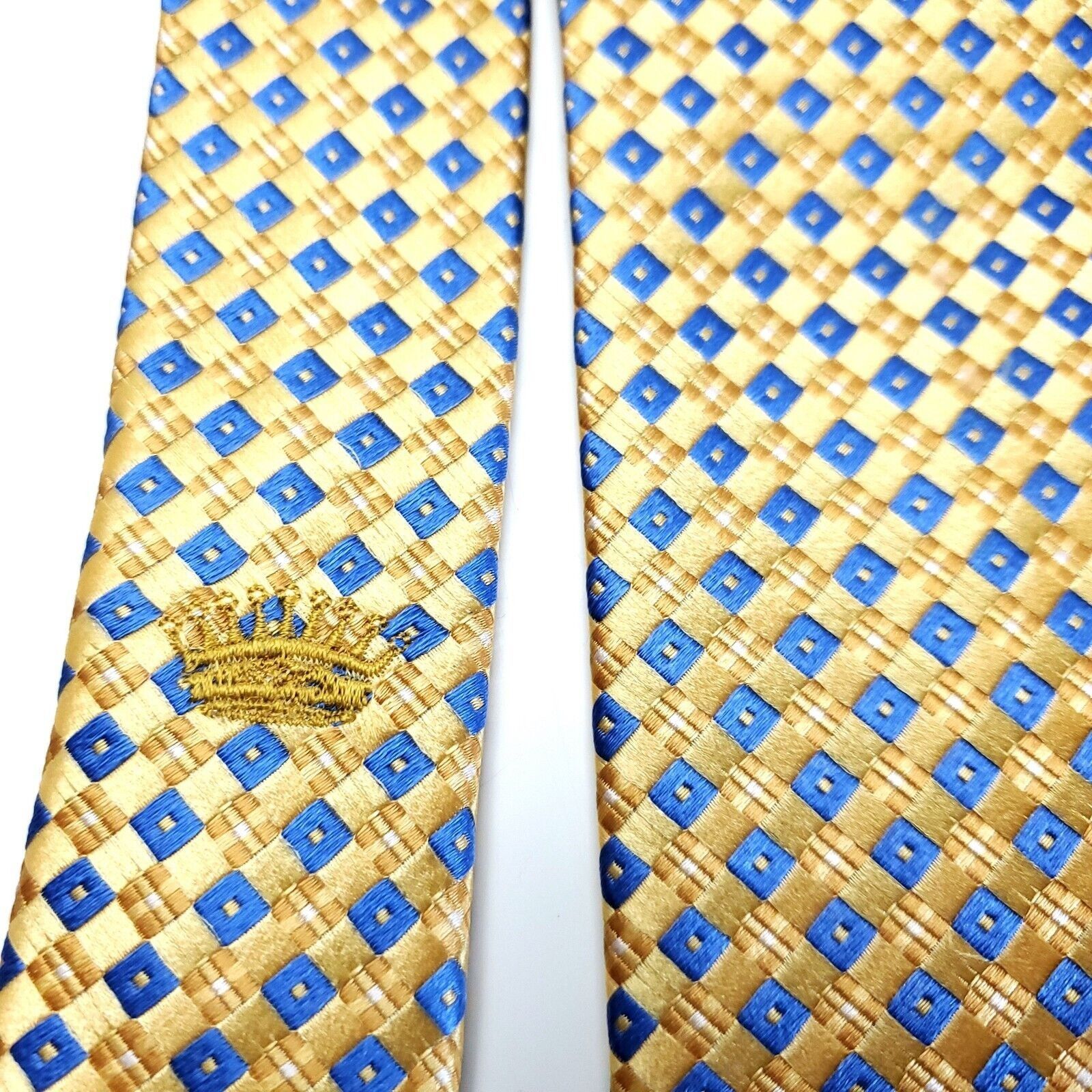 Countess Mara Countess Mara Yellow Blue Check Woven Silk Tie Size ONE SIZE - 2 Thumbnail