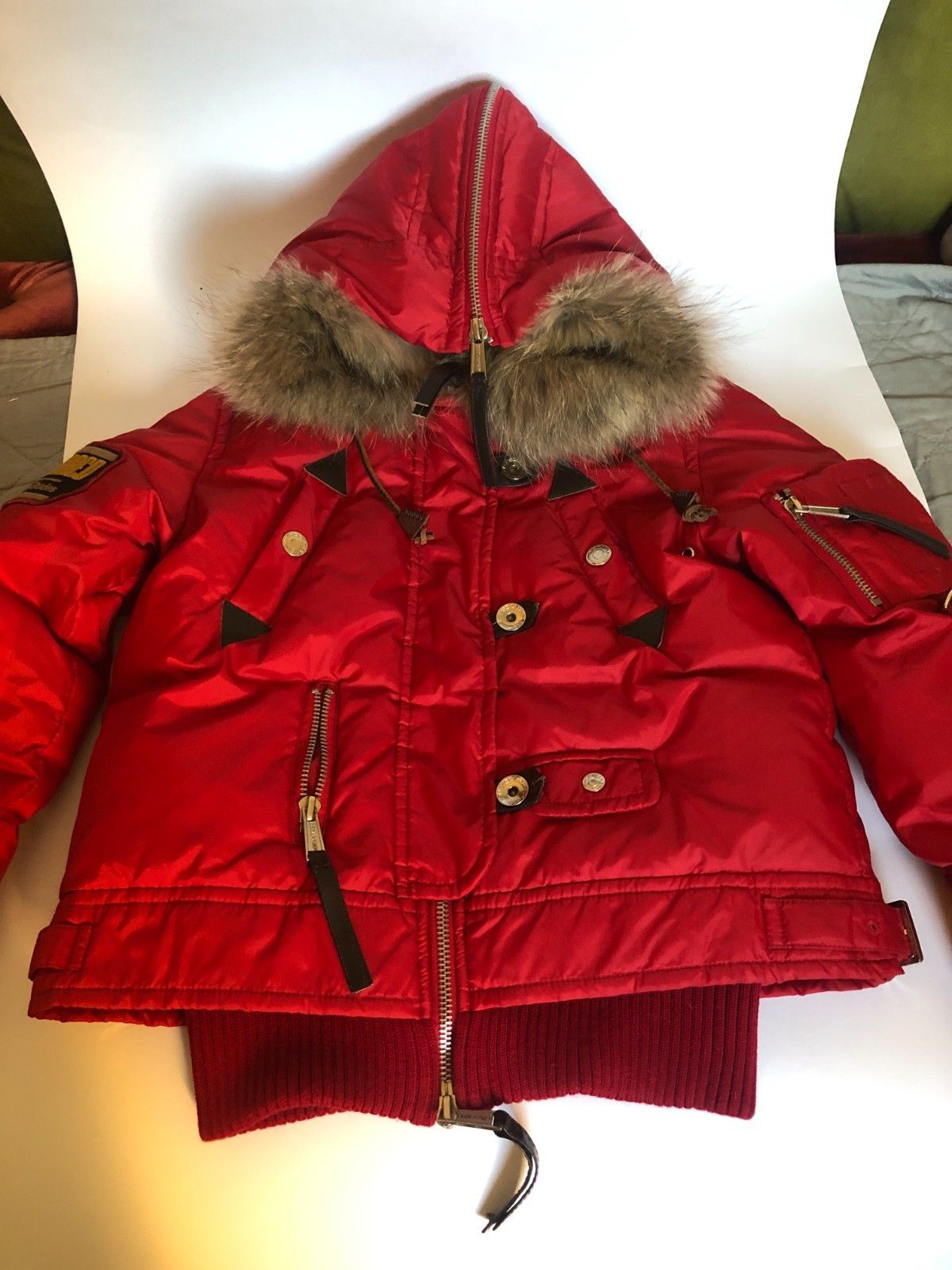 Dsquared2 Pre Dsquared Fighting Dudes Red Zip Fur Down Jacket 40 Size S / US 4 / IT 40 - 1 Thumbnail