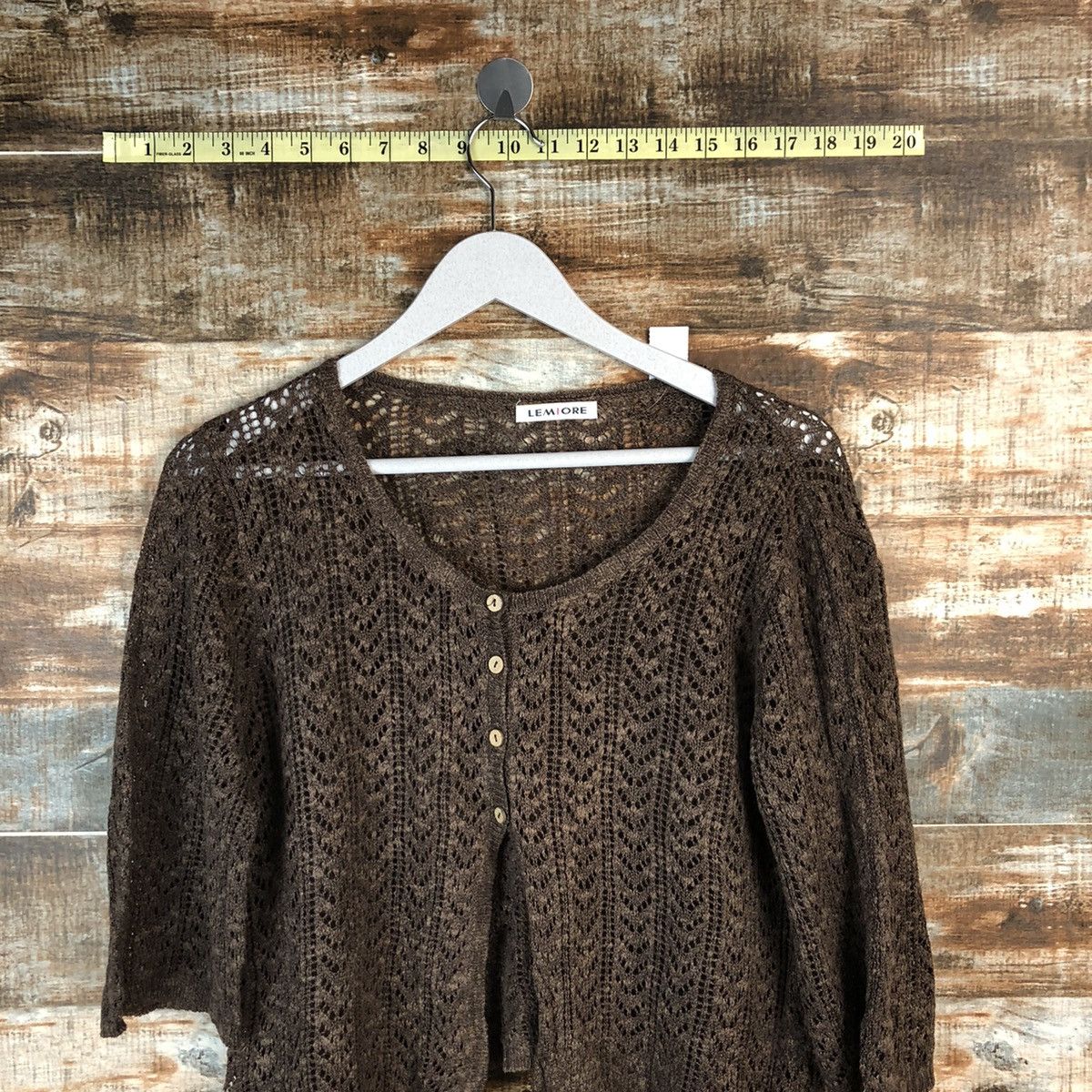Japanese Brand Lemiore Brown crochet mesh net Cardigan Knitwear #A1482 Size M / US 6-8 / IT 42-44 - 2 Thumbnail