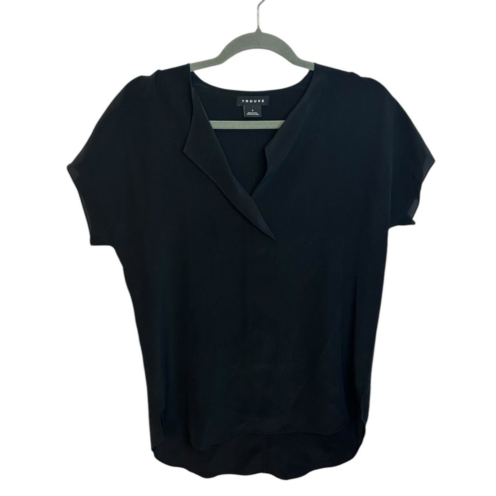 Other Trouvé Black Silk Short Sleeve Popover Top Size S / US 4 / IT 40 - 1 Thumbnail