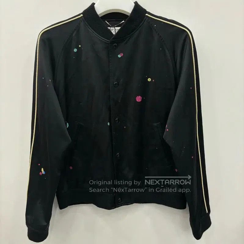 Yves Saint Laurent YSL Black Silk Blend Printed Jacket for Women . Size L / US 10 / IT 46 - 1 Thumbnail