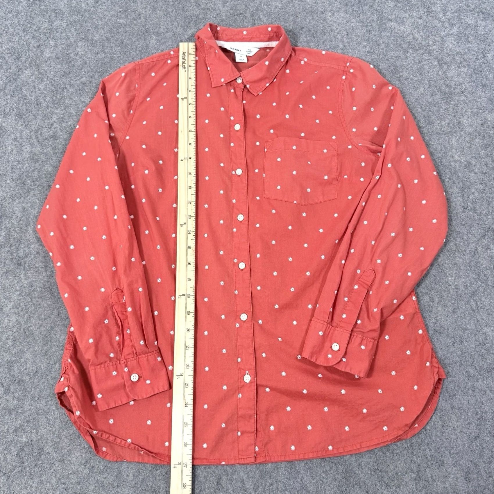 Old Navy Old Navy Button-Up Shirt Women Medium Orange Red Floral Long Sleeve, Classic Vintage? (Note: Original title indicates vintage: No) Size M / US 6-8 / IT 42-44 - 5 Thumbnail