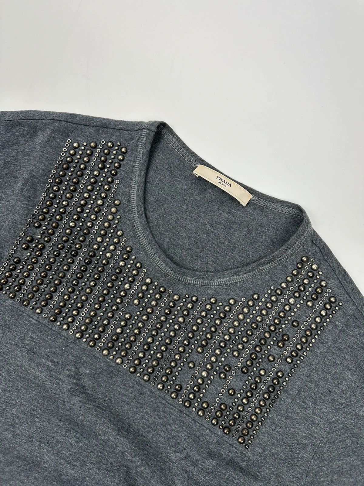 Prada Prada Milano 00´s Grey Studded Crop Boxy Tee Size M / US 6-8 / IT 42-44 - 2 Thumbnail