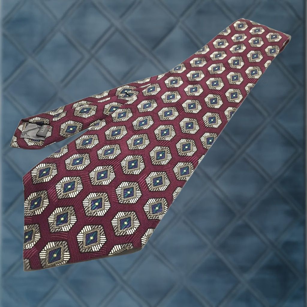 Robert Talbott Robert Talbott Best Of Class Necktie Burgundy Red Geometric Silk Hand Sewn Tie Men 56" 4" Wide Classic 100% Silk Size ONE SIZE - 1 Thumbnail