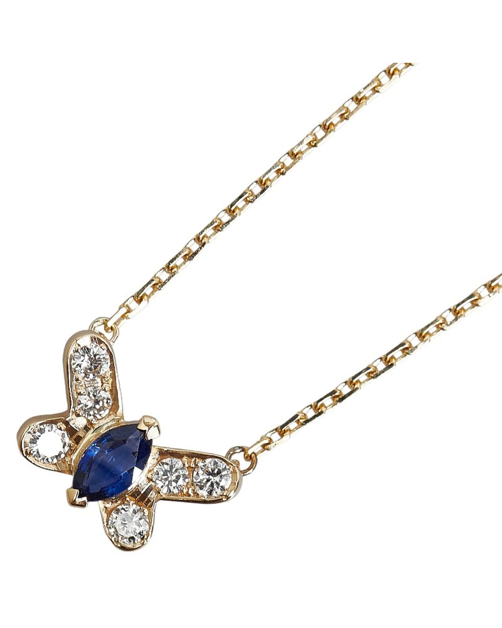 image of 18K Gold Diamond Sapphire Butterfly Pendant Necklace, Women's