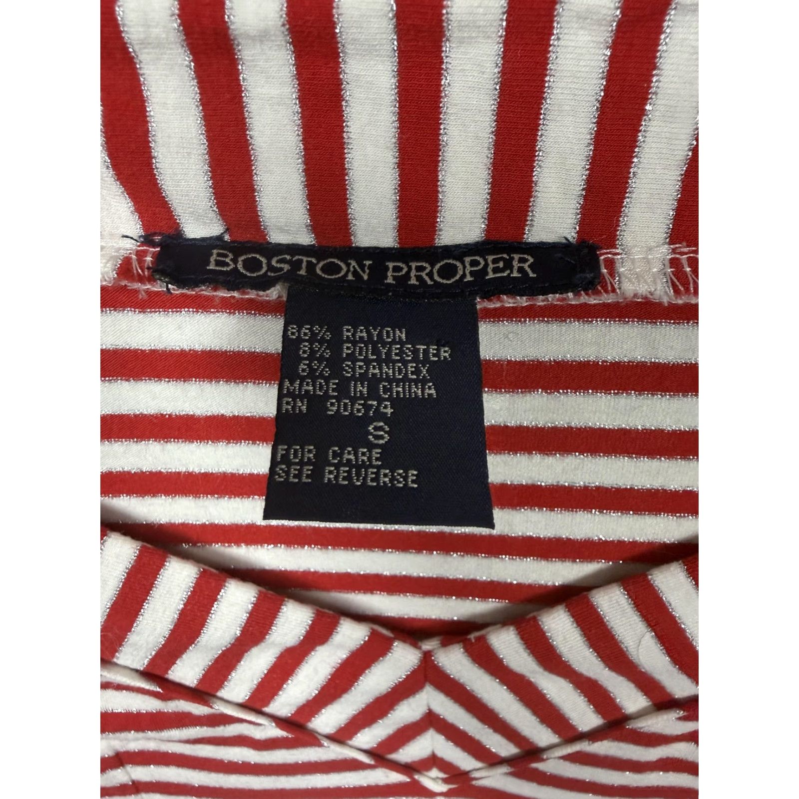 Boston Proper VINTAGE Boston Proper Shirt S Red White Striped 3/4 Sleeve V-Neck Womens - Nautical Preppy Lightweight Knit Top Size S / US 4 / IT 40 - 5 Thumbnail