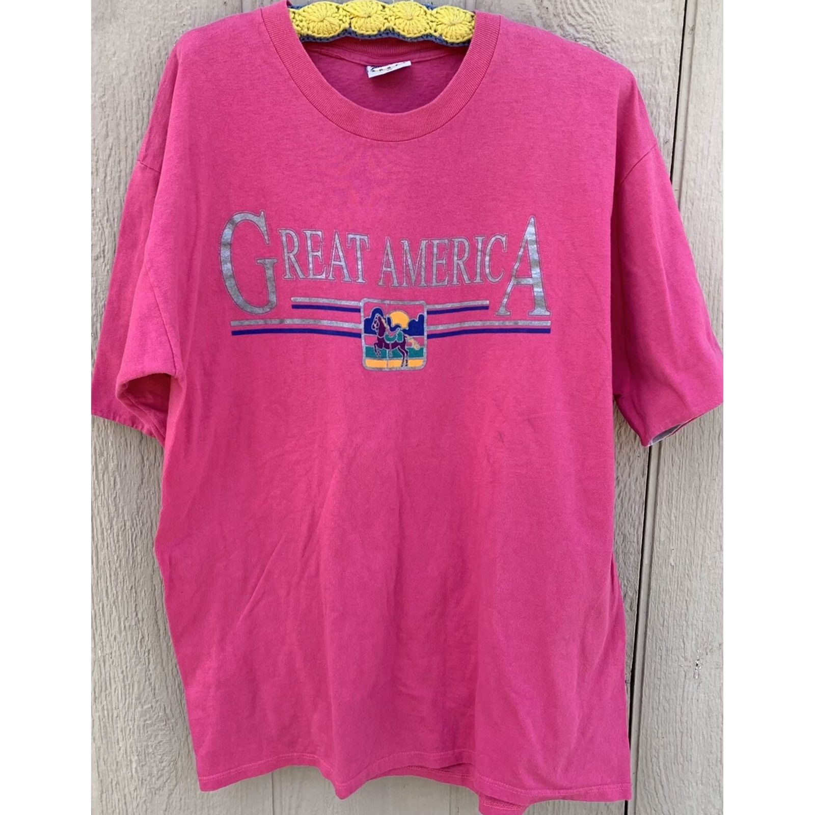 Vintage VINTAGE Great America T-Shirt XL Wellington Apparel Sport Unisex Graphic Tee 1990s Pink Carousel Horse Men Women Boys Girls Size US XL / EU 56 / 4 - 7 Thumbnail