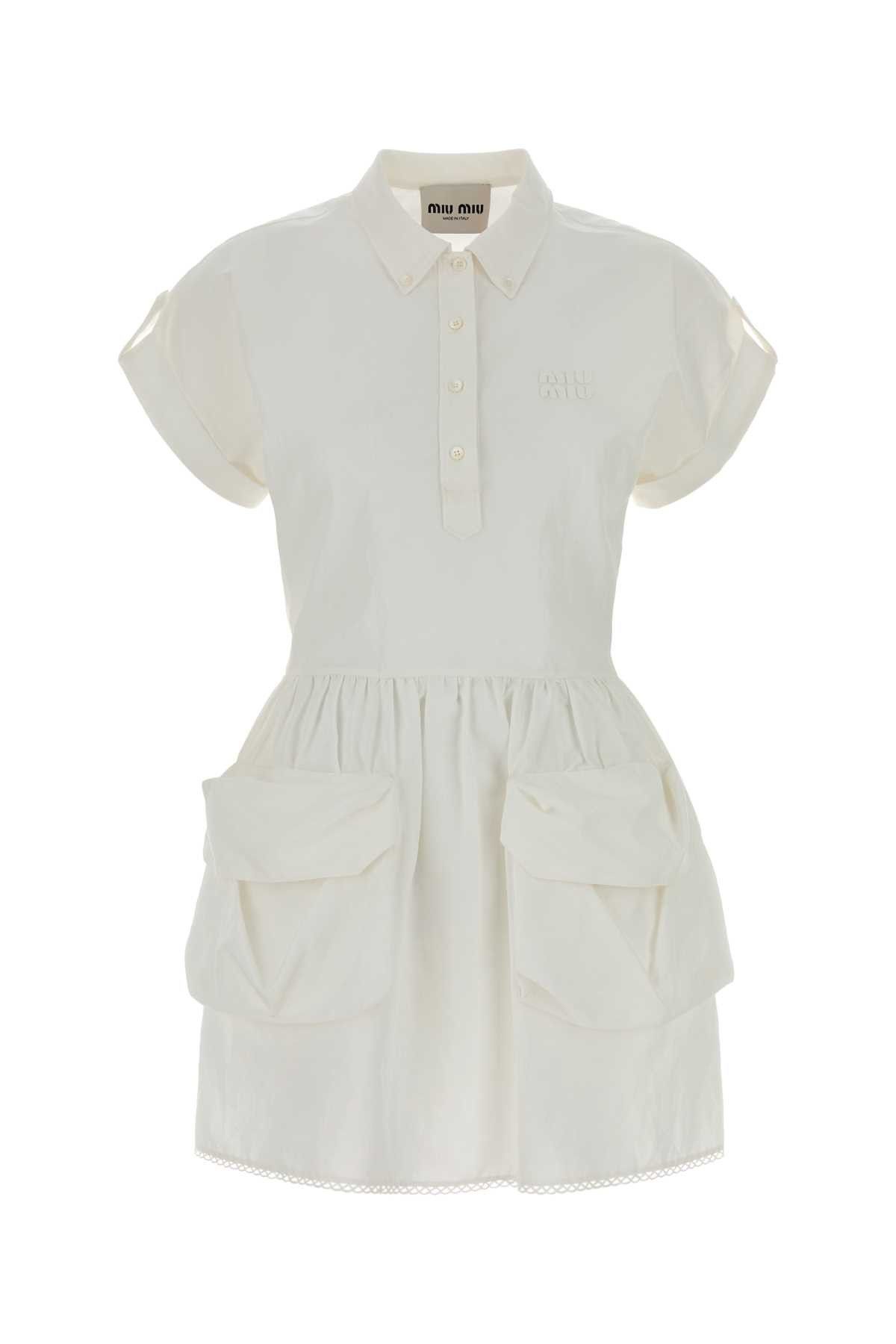 Miu Miu White Cotton Blend Dress Size S / US 4 / IT 40 - 1 Thumbnail