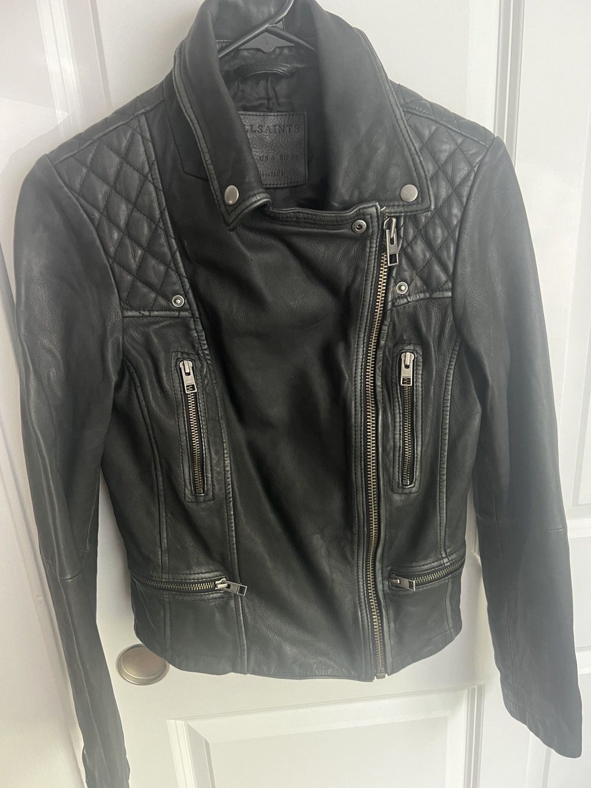 Allsaints AllSaints Cargo Biker Leather Jacket– Black/Grey Size M / US 6-8 / IT 42-44 - 3 Thumbnail