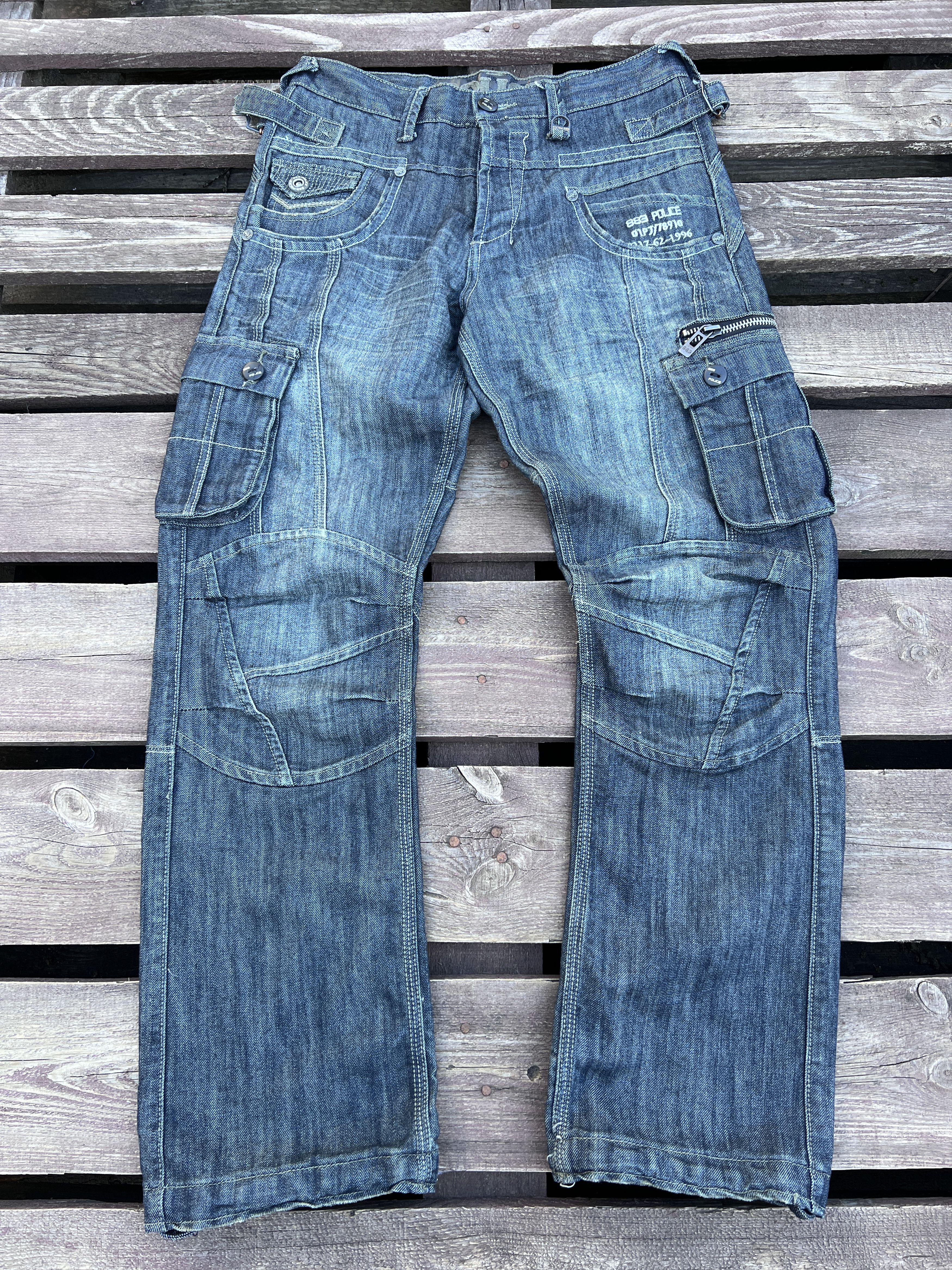 image of 883 Police Y2K Avant Garde Vintage Cargo Washed Denim Jeans, Men's (Size 30)