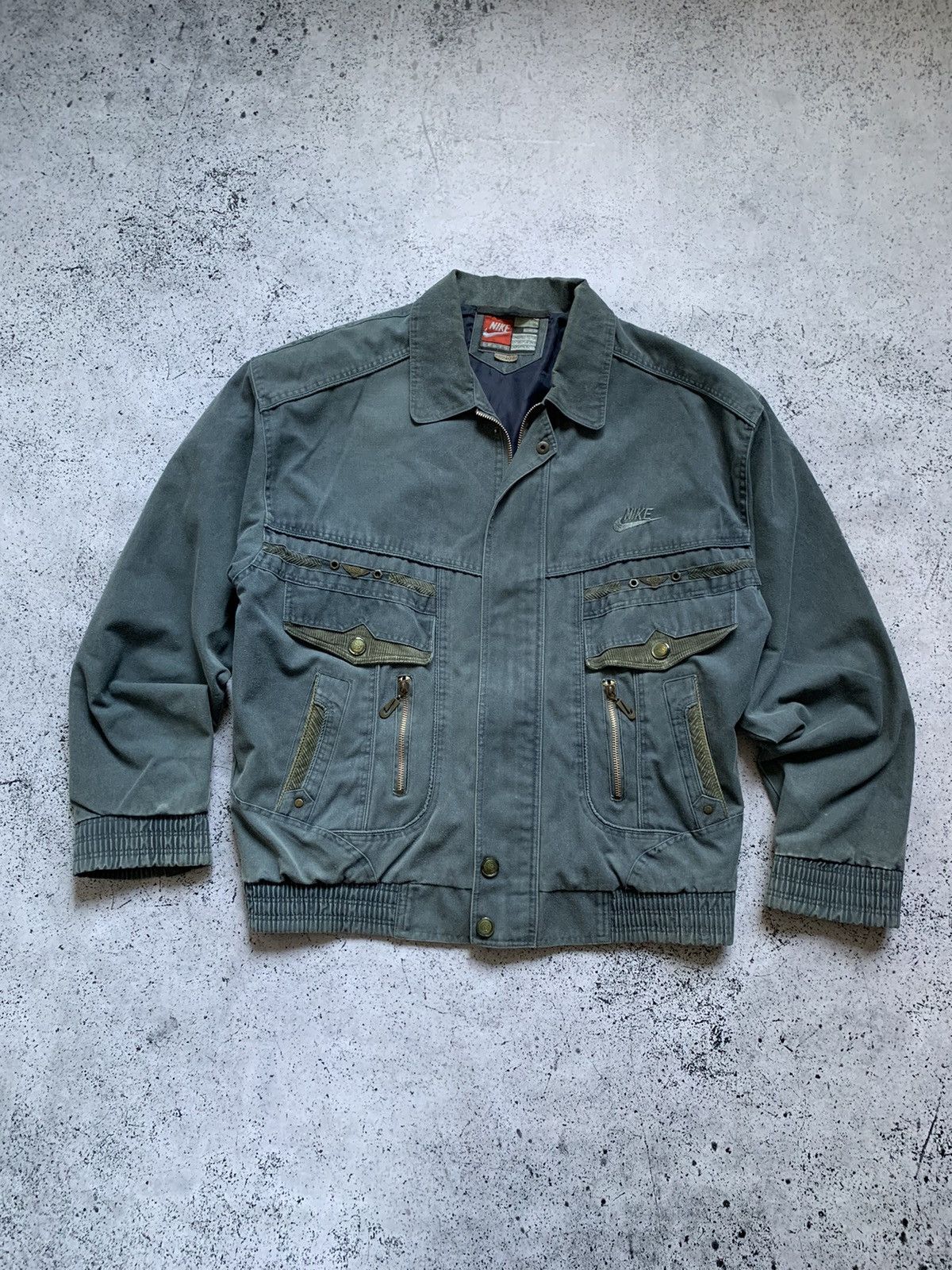Nike × Vintage RARE! Vintage Nike Denim Jacket Bomber Pocket Zip Size XL Y2K Size US XL / EU 56 / 4 - 1 Thumbnail