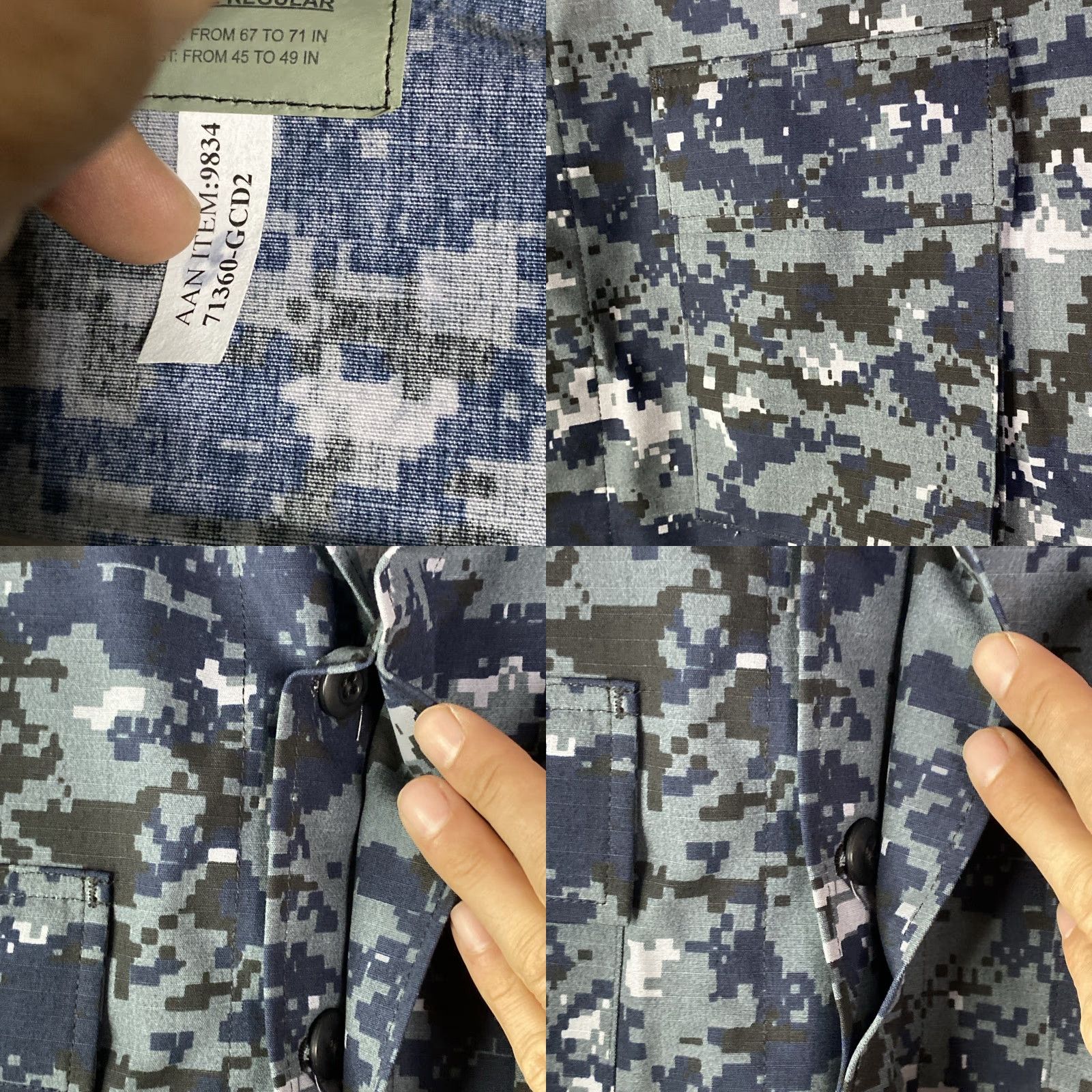 Vintage HQ Issue Blue Camo Utility Mens Long Sleeve Shirt XL Pattern: Solid Pockets Tactical Gear Military First Response Relaxed Fit Button Zip Shirt Size US XL / EU 56 / 4 - 8 Thumbnail
