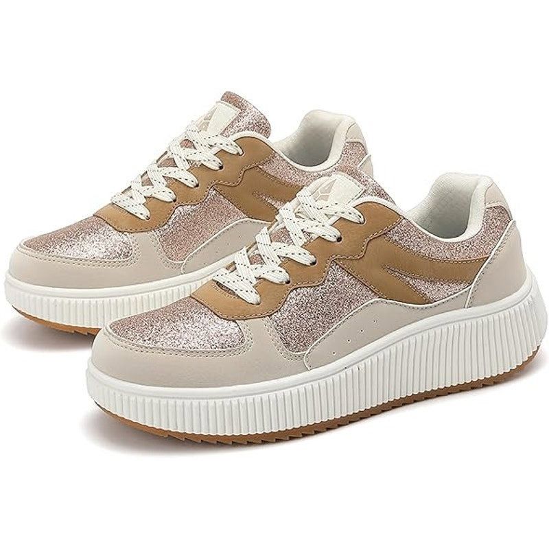 Other Womens 6.5 Pink Gold Glitter LaceUp Platform Casual Sneakers Size US 6.5 / IT 36.5 - 4 Thumbnail