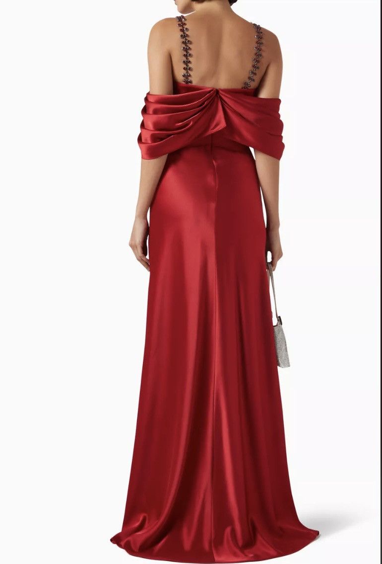 Other Ozgur Masur Elegant Red Plunge Dress with Embellished Straps Size L / US 10 / IT 46 - 3 Thumbnail