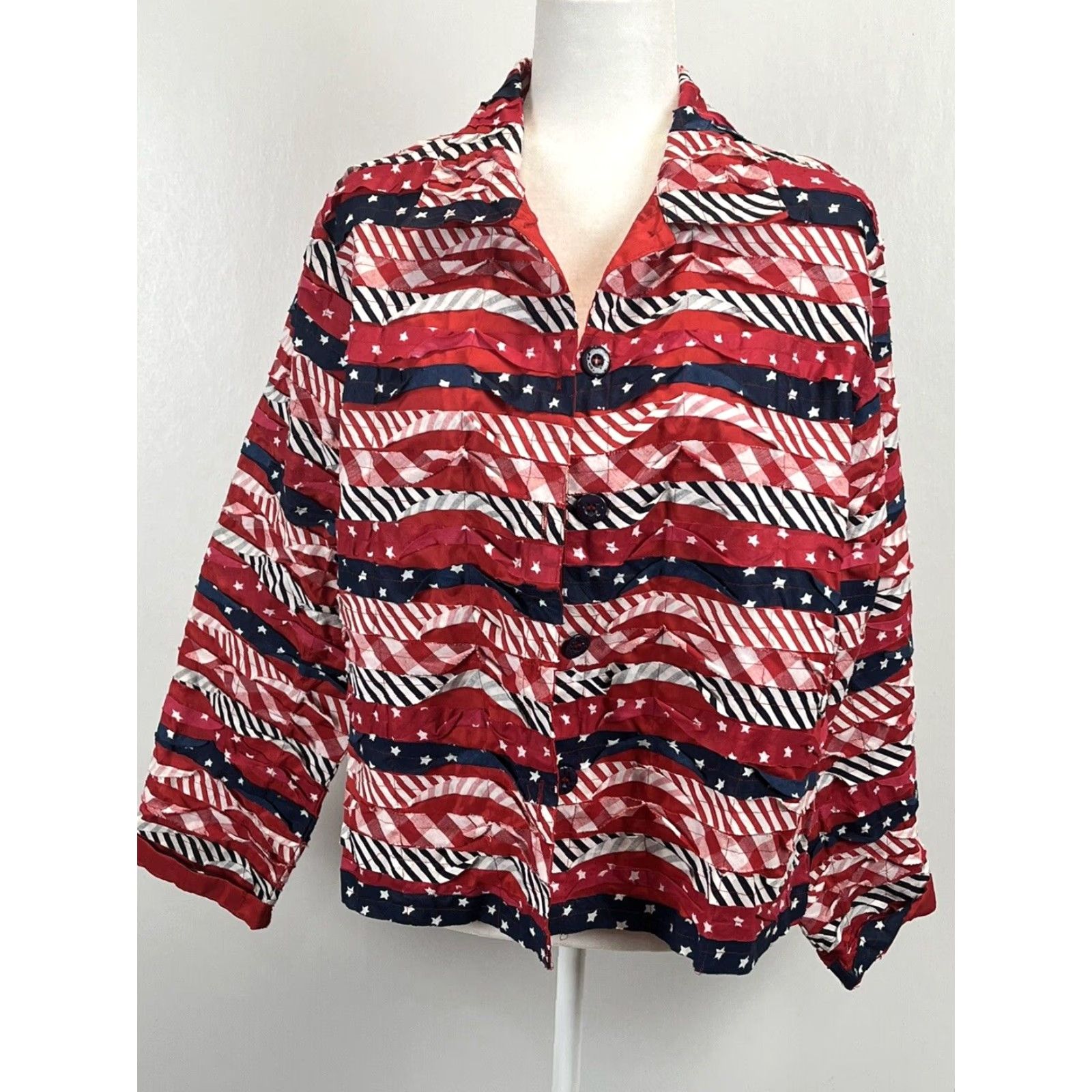 Vintage VINTAGE Keren Hart Women's Quilted Flag Jacket Large Red White Blue 4th July Patriotic Size L / US 10 / IT 46 - 5 Thumbnail