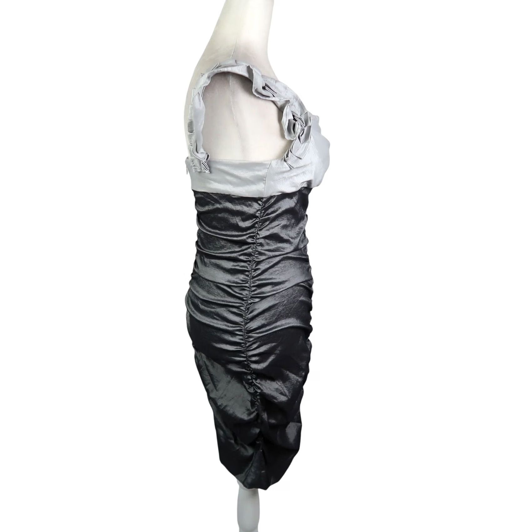 Adrianna Papell VINTAGE Hailey Dress Party Bodycon One Shoulder Shiny Grey Taffeta Ruched 8 Womens Size M / US 6-8 / IT 42-44 - 4 Thumbnail