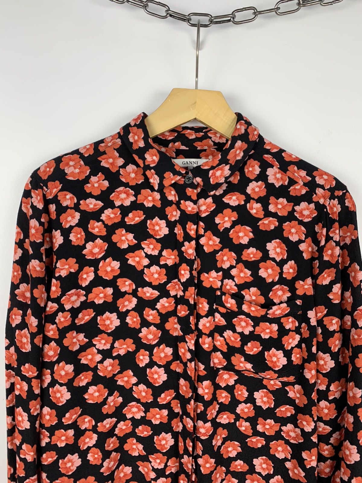 Ganni Ganni Floral Blouse Top Shirt Buttons-Up Ladies Size 36 Red Size XS / US 0-2 / IT 36-38 - 2 Thumbnail