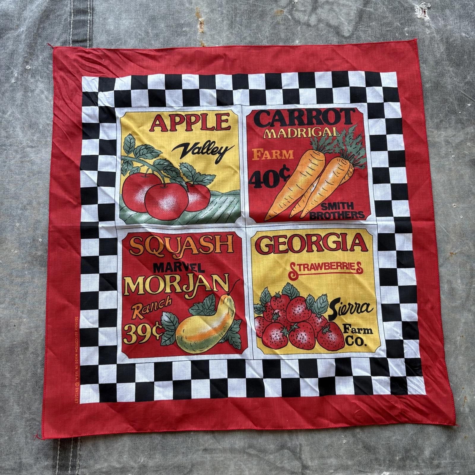 Vintage Vintage 90s Fruits Vegetables Farm Checkered Bandana Size ONE SIZE - 1 Thumbnail
