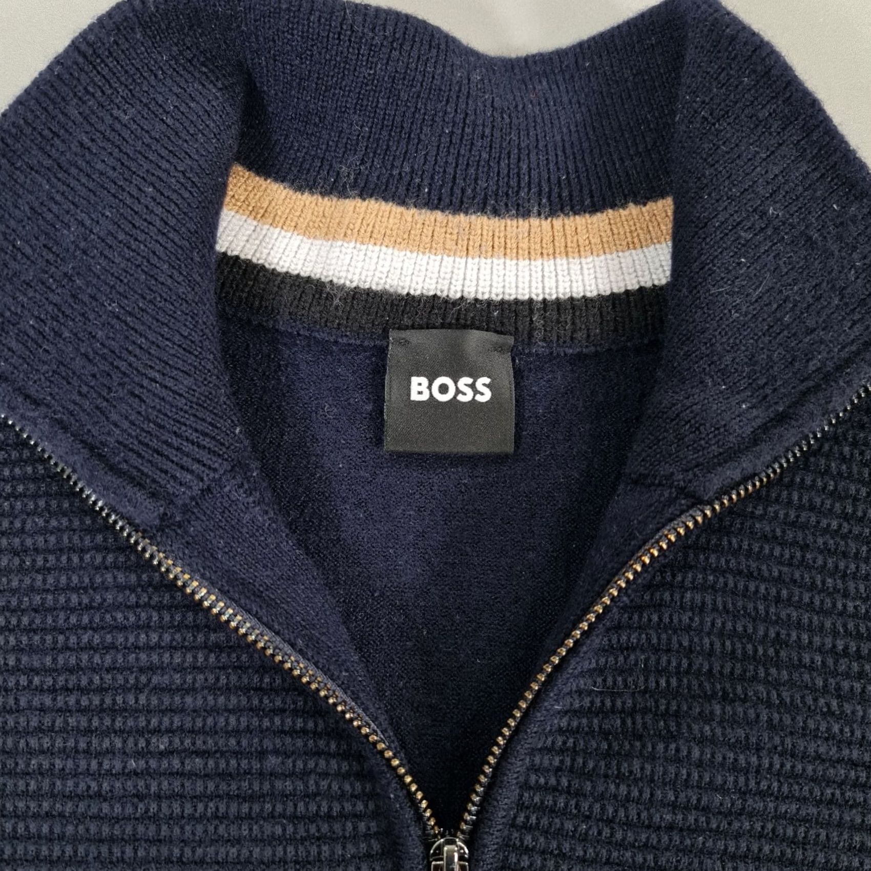Hugo Boss HUGO BOSS Jumper Navy Blue Medium Slim Wool 1/4 Zip Pullover Mens Regular Knit Mock Neck Long Sleeve Size US M / EU 48-50 / 2 - 4 Thumbnail
