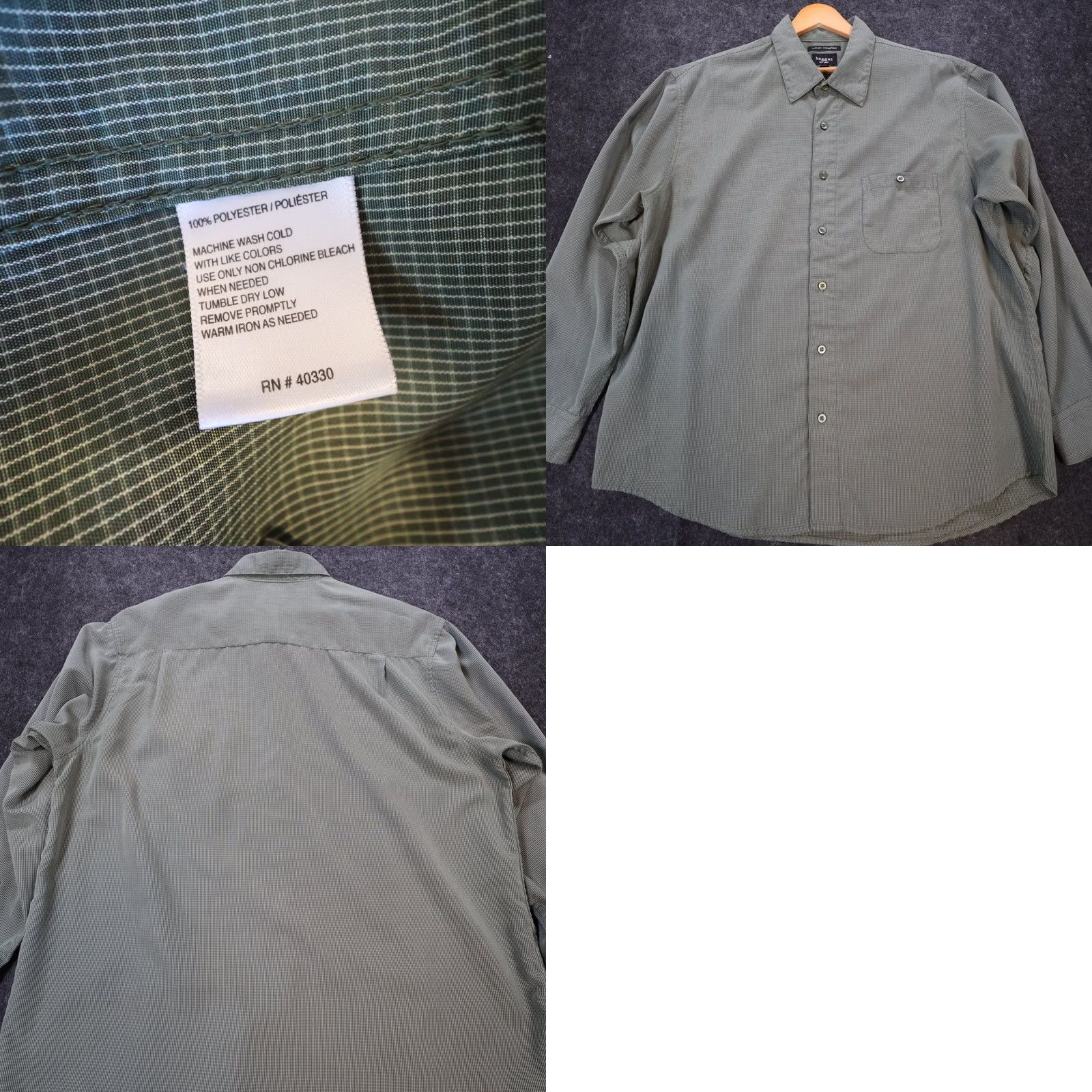 Haggar Haggar Button Up Shirt Mens L Green Excellent Micro Check Long Sleeve Size US L / EU 52-54 / 3 - 8 Thumbnail