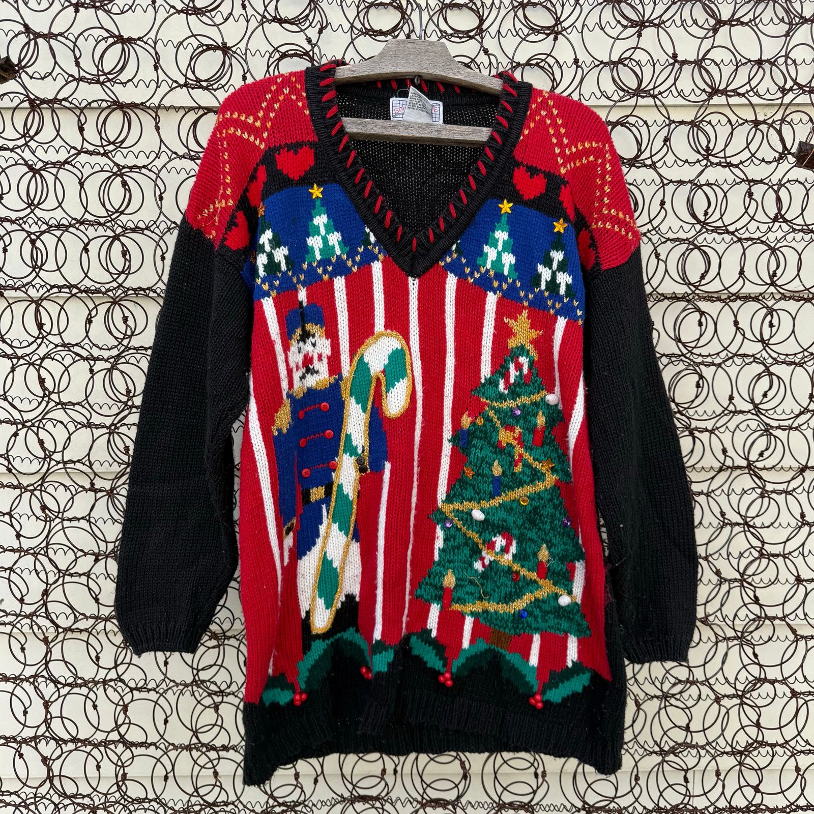 Vintage 90s Gaudy Nutcracker Christmas Tree Holiday Sweater MEDIUM Size M / US 6-8 / IT 42-44 - 1 Thumbnail
