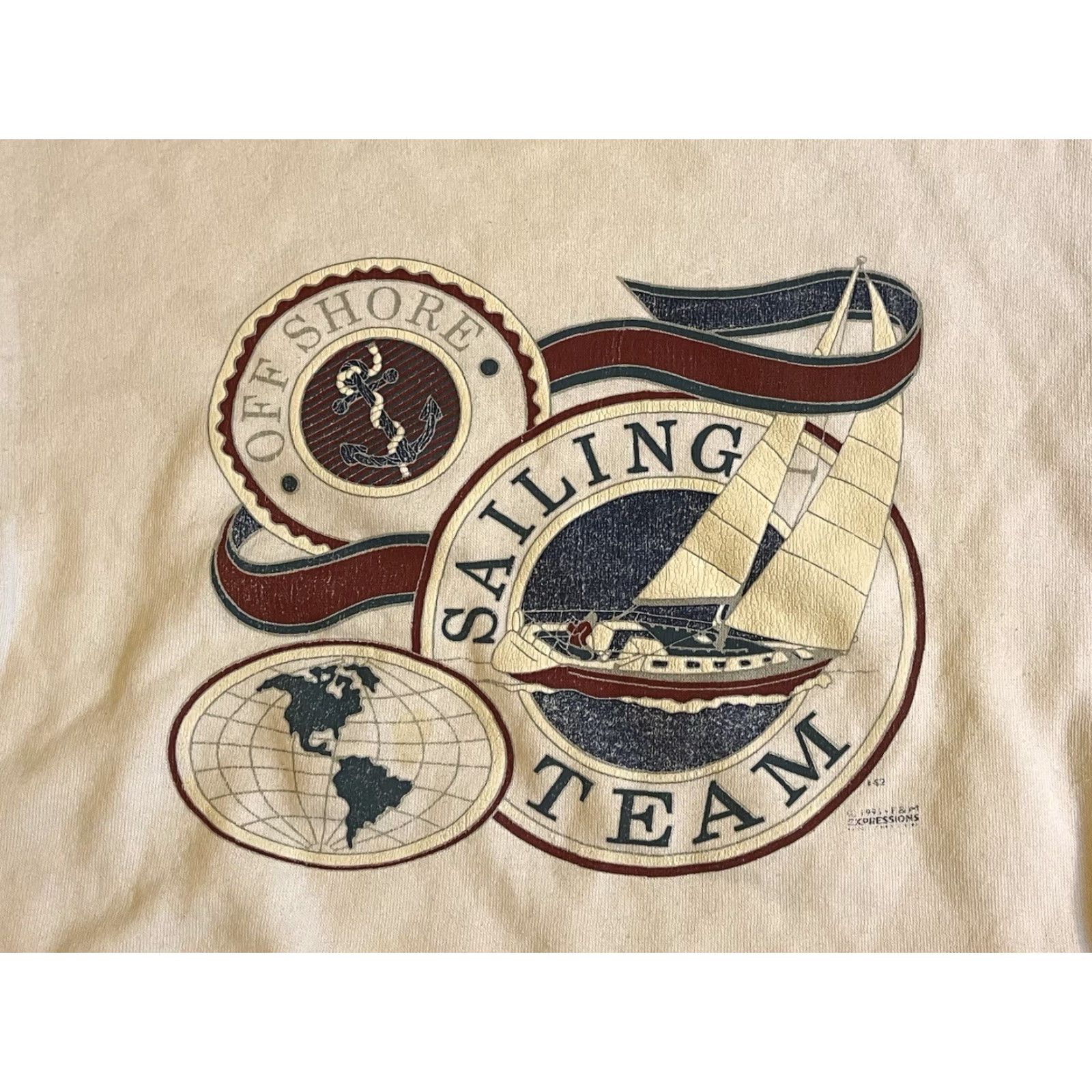 TEE JAYS VINTAGE Offshore Sailing Team Sweatshirt Men’s Large White 1995 Tee Jays Crew Neck Long Sleeve Graphic Print Logo Size US L / EU 52-54 / 3 - 3 Thumbnail