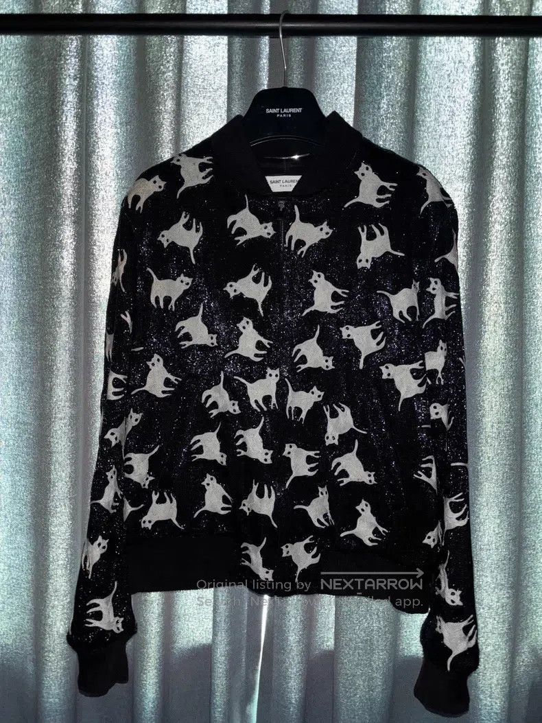 Saint Laurent Paris Saint Laurent Paris Black Glitter Cat Embroidered Jacket Size US M / EU 48-50 / 2 - 1 Thumbnail