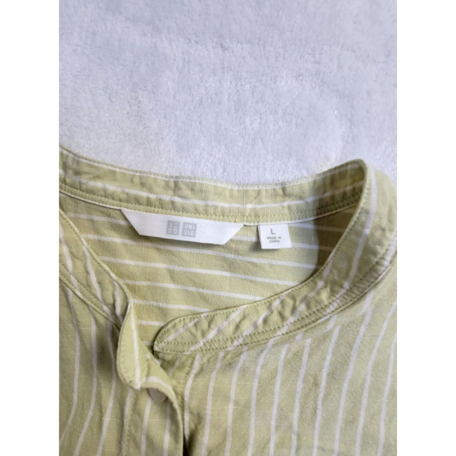 Uniqlo Uniqlo Womens Green White Striped Linen Blend Band Collar 3/4 Sleeve Shirt Large - Vintage - - Size L / US 10 / IT 46 - 3 Thumbnail