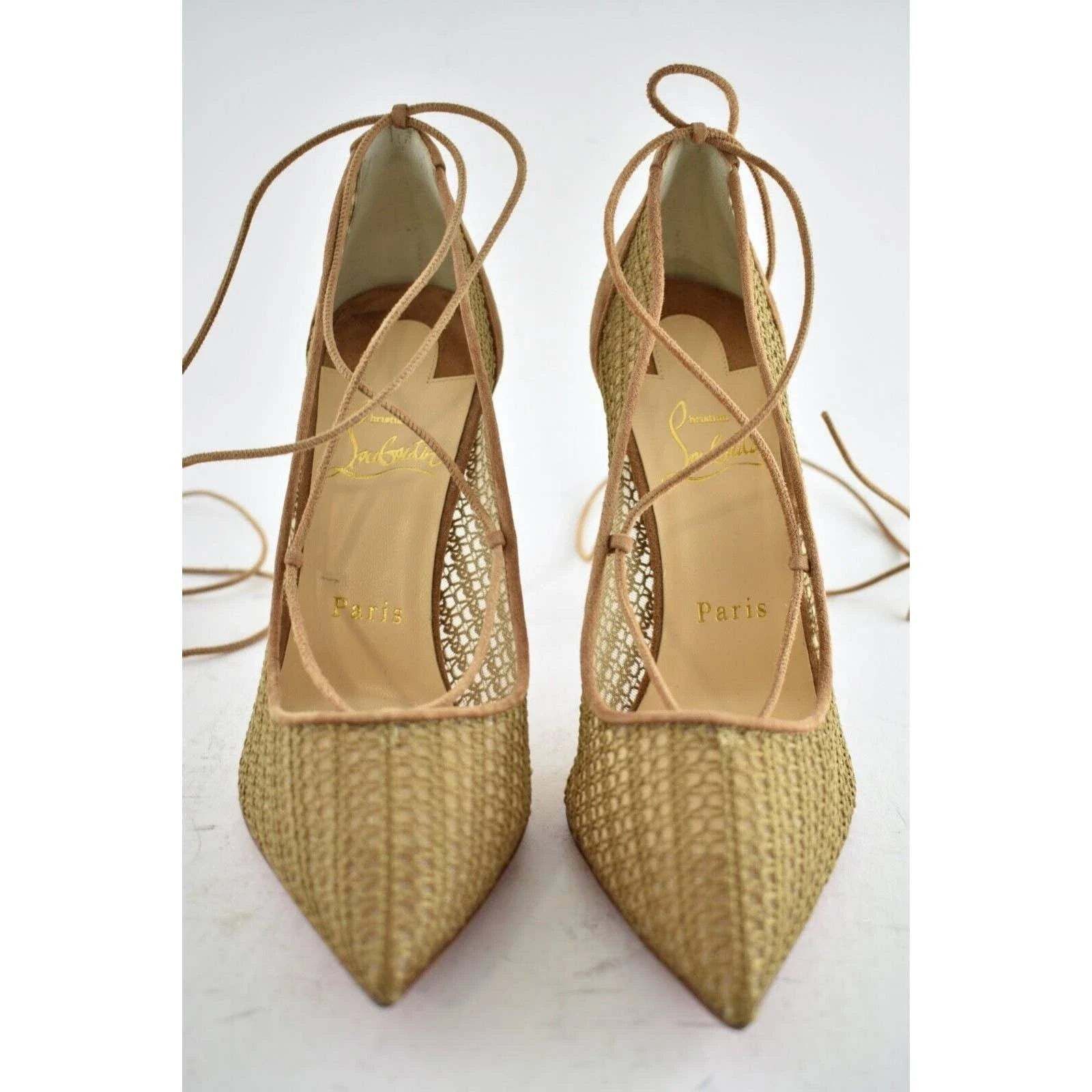 Christian Louboutin Peropik 100 Biscotto Brown Suede Lace Up Tie Heel Pump 37 Size US 7 / IT 37 - 6 Thumbnail