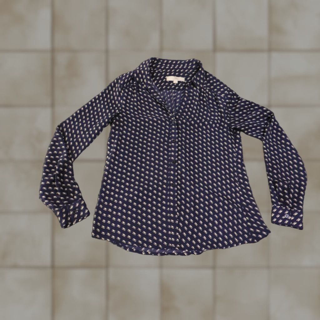 Loft VINTAGE LOFT Button-Up Shirt Womens XS Blue Geometric Print Long Sleeve Polyester Basic Size XS / US 0-2 / IT 36-38 - 1 Thumbnail