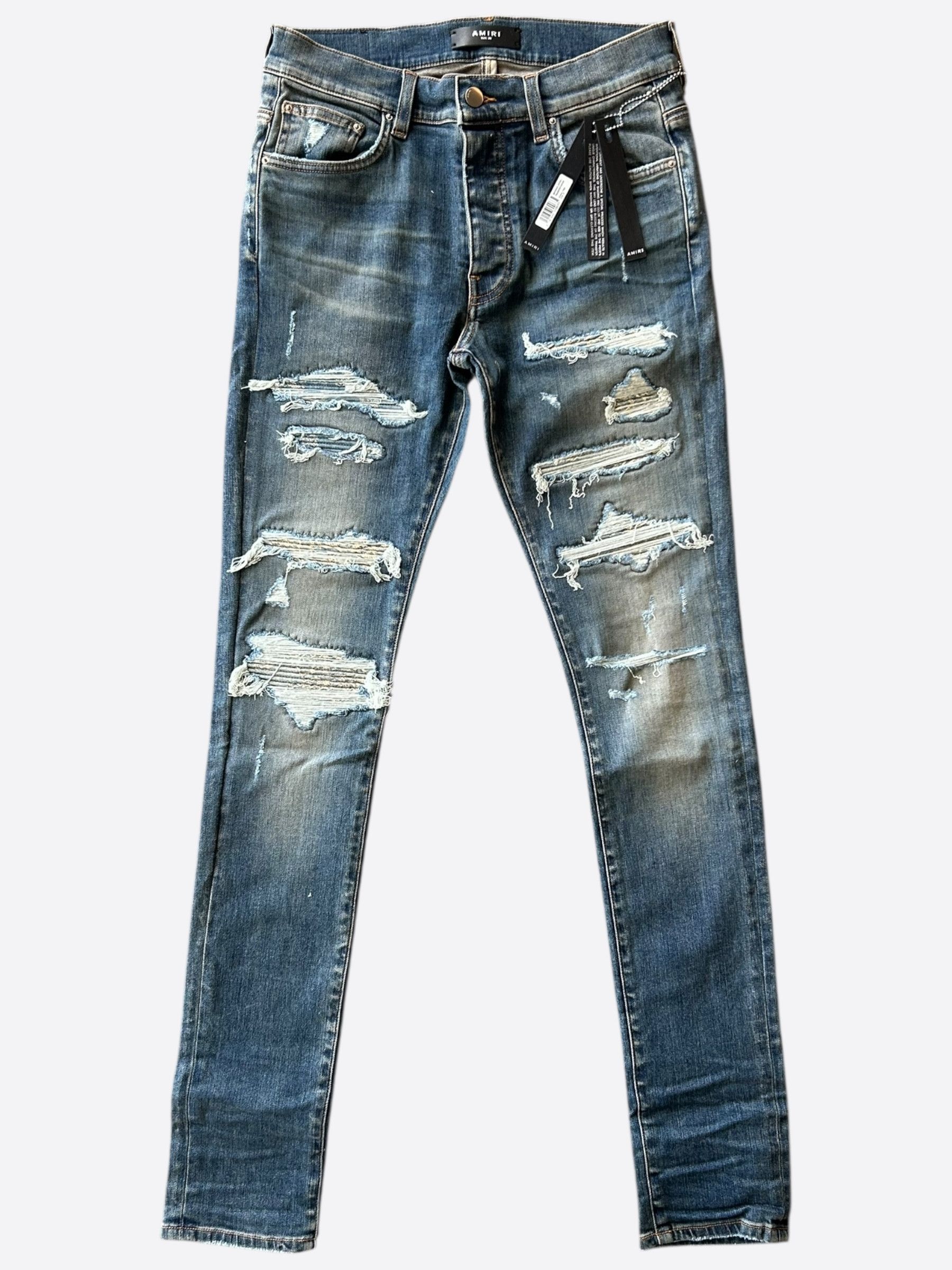 Amiri Indigo Bandana Jacquard Patch Thrasher Jeans