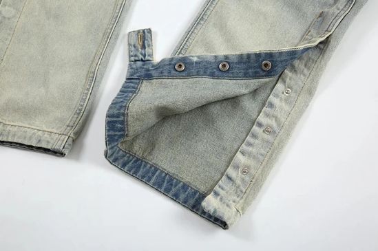 Jean Washed Disstress Spliced Straight Leg Pants Size US 36 / EU 52 - 6 Thumbnail
