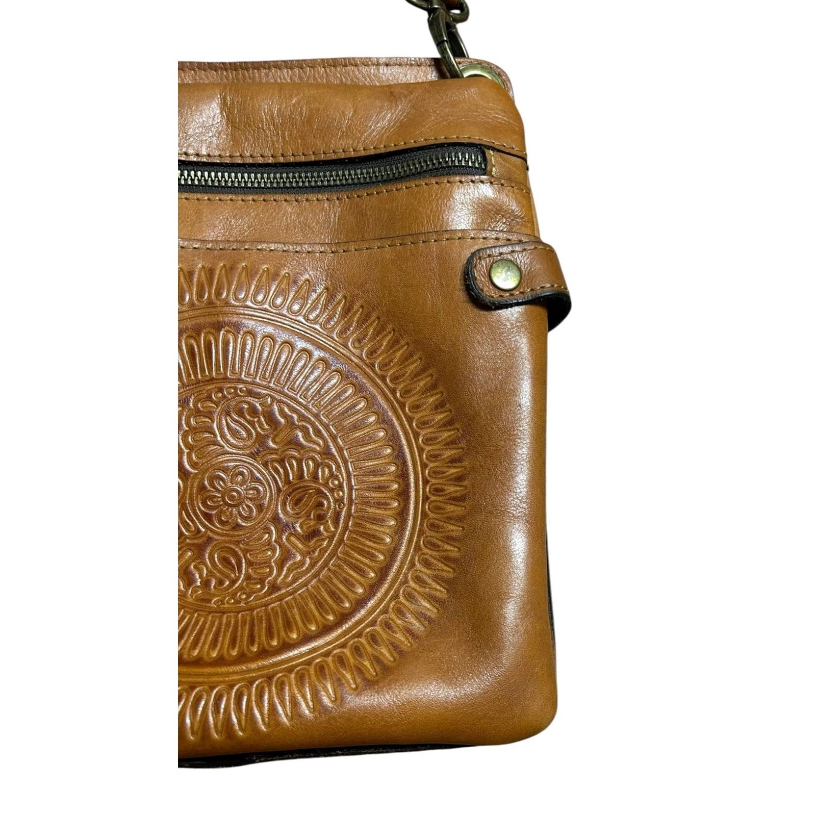 Patricia Nash Patricia Nash Prizzi Tooled Crossbody Leather Purse Women’s Shoulder Bag Tan Brown Geometric Pockets Zipper Size ONE SIZE - 3 Thumbnail