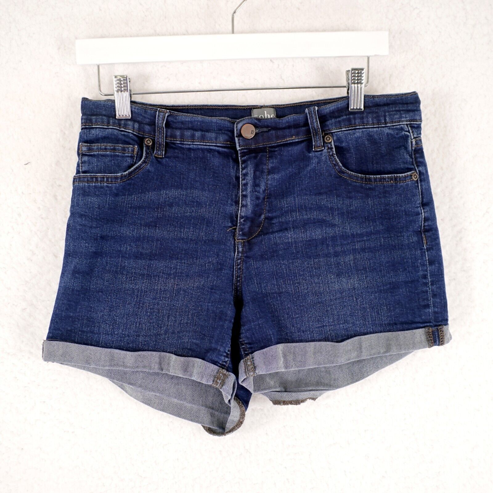 Designer Soho Jeans Denim Cut Off Shorts Whiskering Size 8 Cotton Pol Size US 31 - 1 Thumbnail
