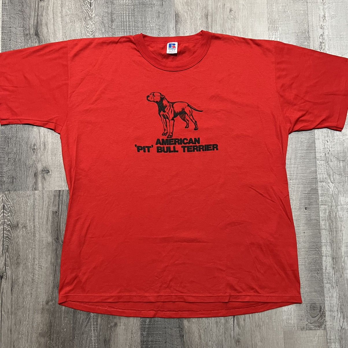 Russell Athletic × Vintage VTG American Pit Bull Terrier Red 1980s Bully Dog USA Shirt Size US XL / EU 56 / 4 - 1 Thumbnail