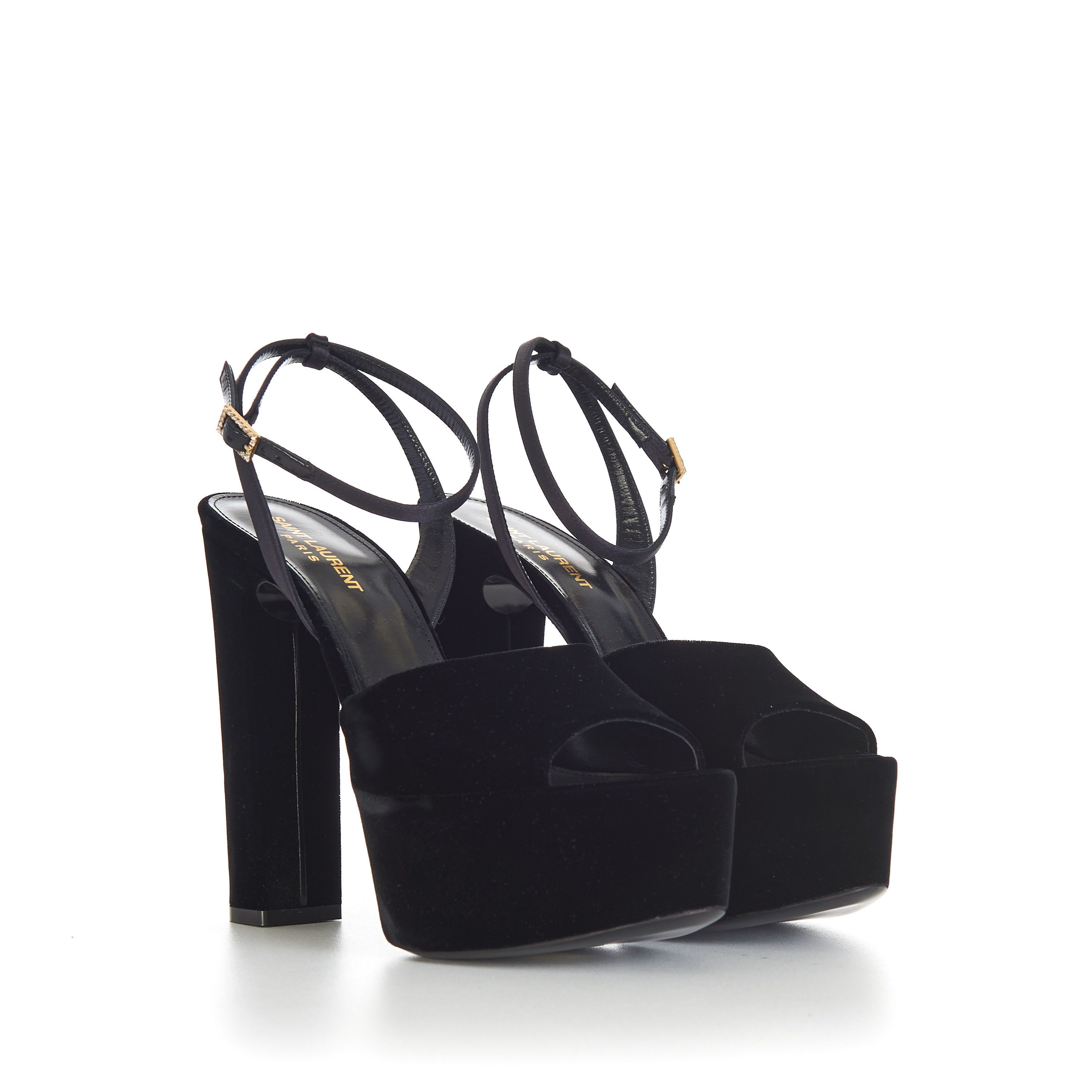 Saint Laurent Paris JODIE Black Velvet Platform Sandals Size US 9.5 / IT 39.5 - 1 Thumbnail